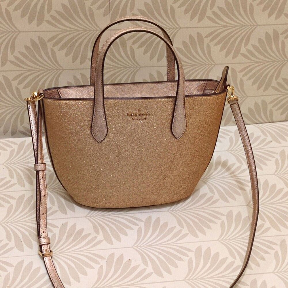 Kate Spade New York Glitter Metallic Gold Top Handle Satchel w Detachable Strap